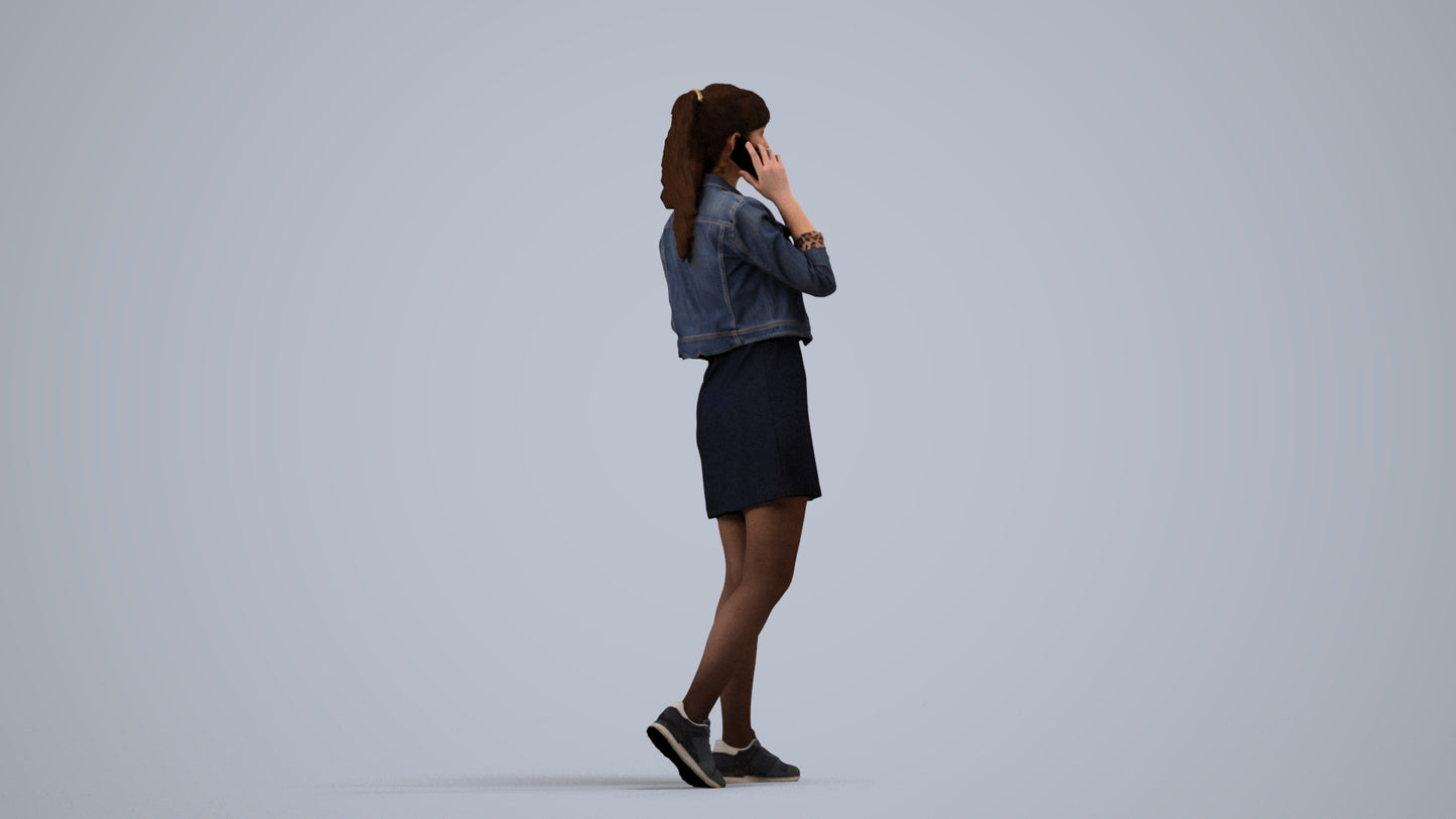 realistic 3D people woman casual walking, render-ready for V-Ray and Corona, FBX OBJ, side view render