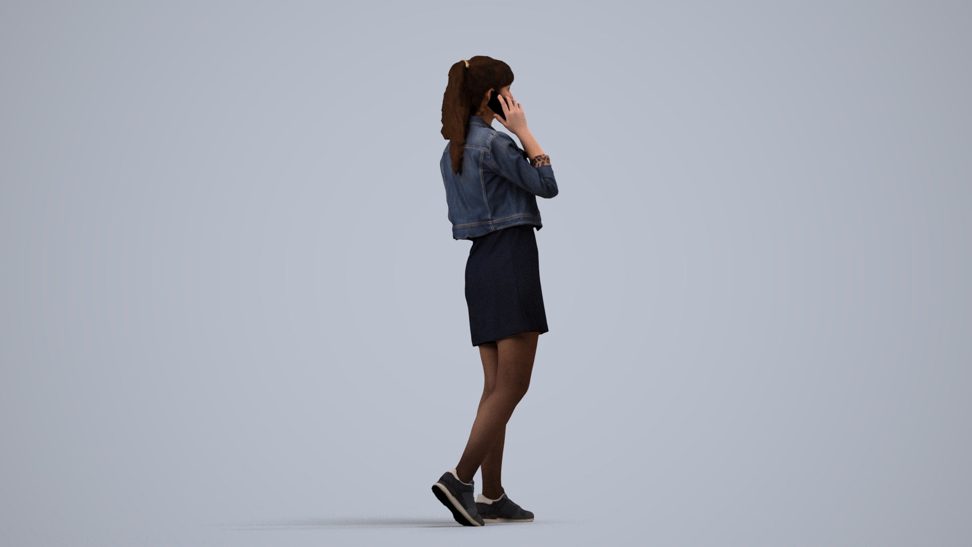realistic 3D people woman casual walking, render-ready for V-Ray and Corona, FBX OBJ, side view render