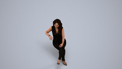 realistic 3D human woman casual sitting, archviz people FBX OBJ for Blender, back view render