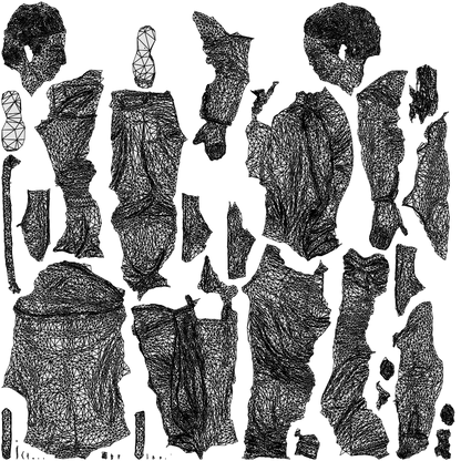 3D human model man casual standing, photogrammetry scanned person for archviz, wireframe top-down view