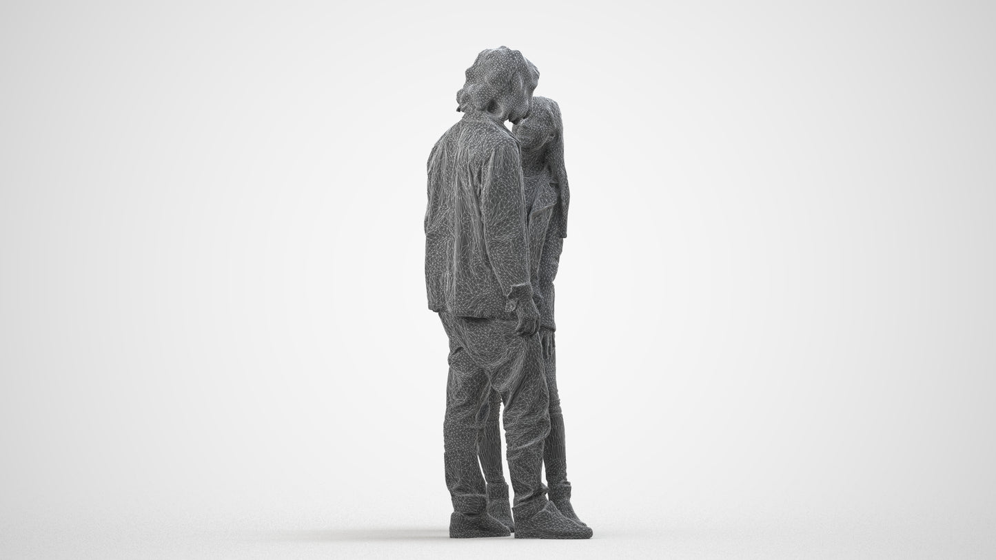realistic 3D woman casual couple, scanned archviz people for Blender and 3ds Max, wireframe side view