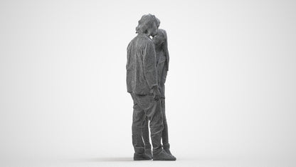 realistic 3D woman casual couple, scanned archviz people for Blender and 3ds Max, wireframe side view