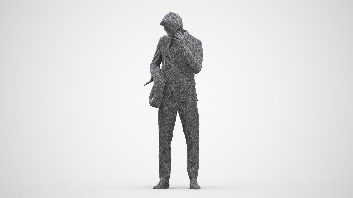 3D human model man business, photogrammetry scanned person for archviz, three-quarter front view render