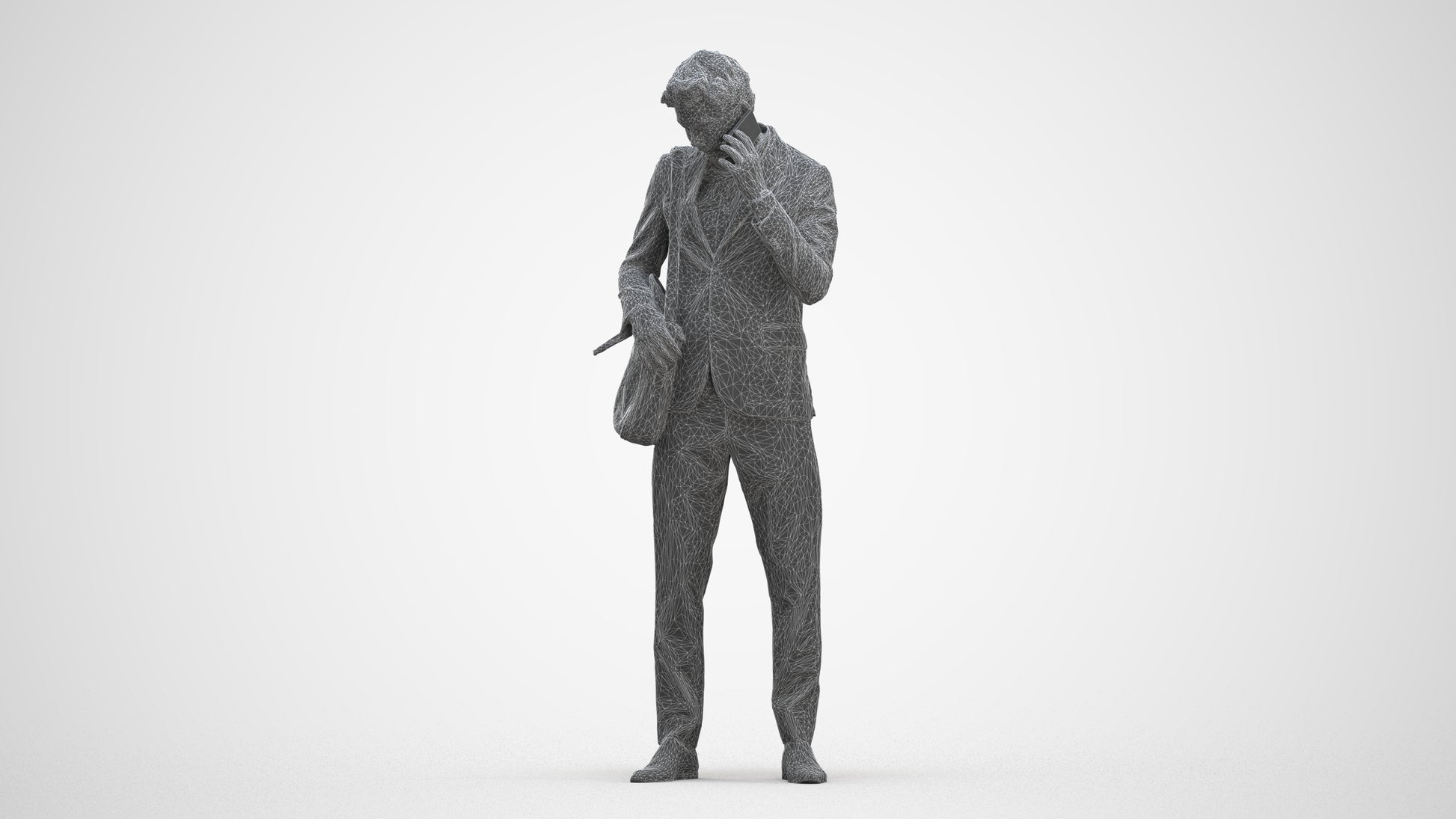 3D human model man business, photogrammetry scanned person for archviz, three-quarter front view render