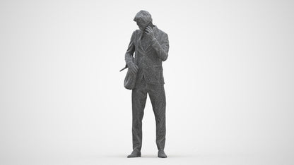 3D human model man business, photogrammetry scanned person for archviz, three-quarter front view render