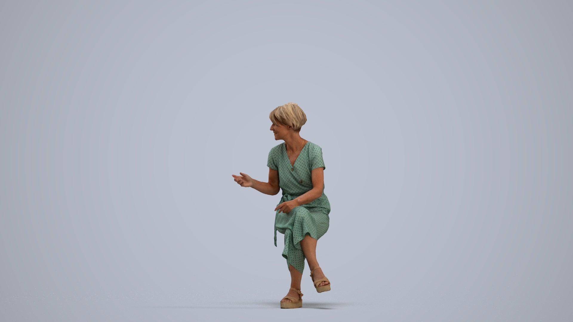 photogrammetry 3D senior woman casual sitting, realistic human model archviz FBX, standing pose render
