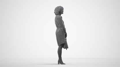 realistic 3D woman casual standing, scanned archviz people for Blender and 3ds Max, wireframe side view