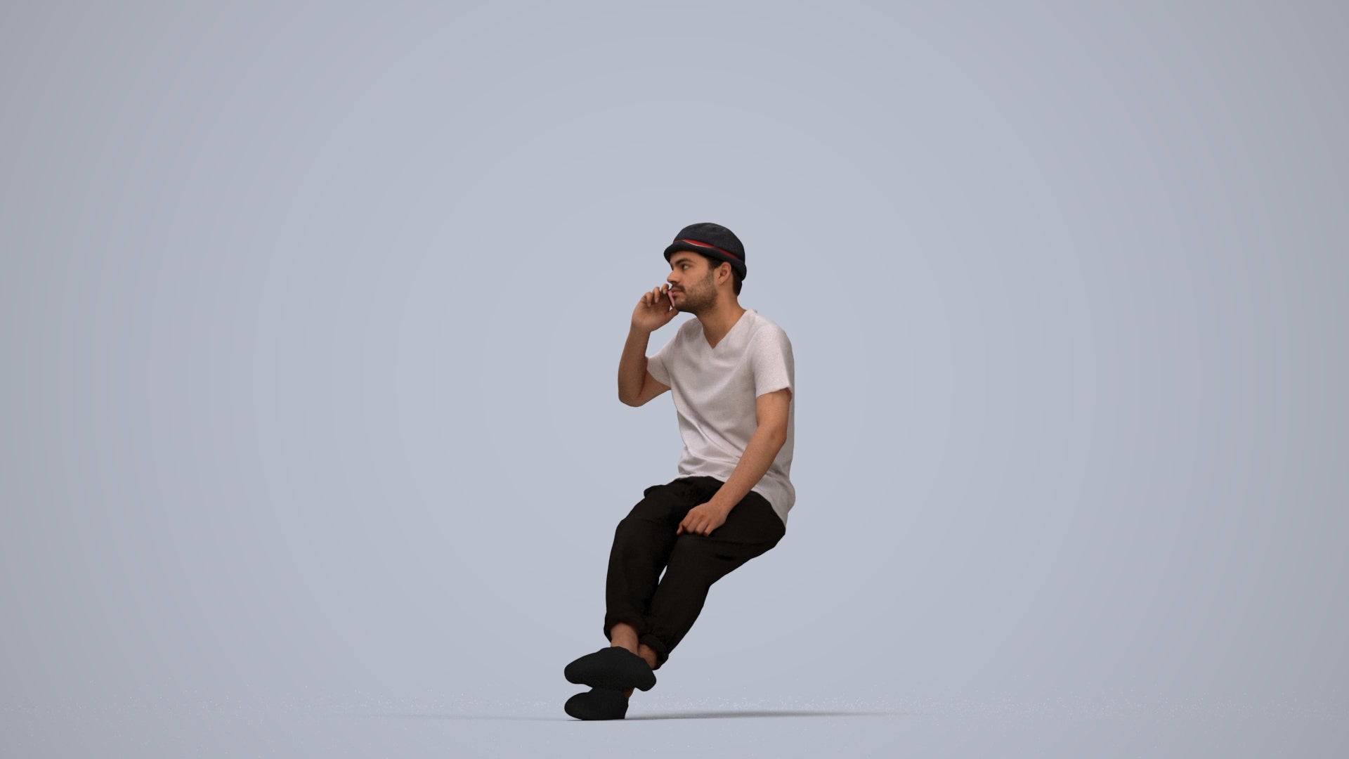 photogrammetry 3D man casual sitting, realistic human model archviz FBX, top-down view render