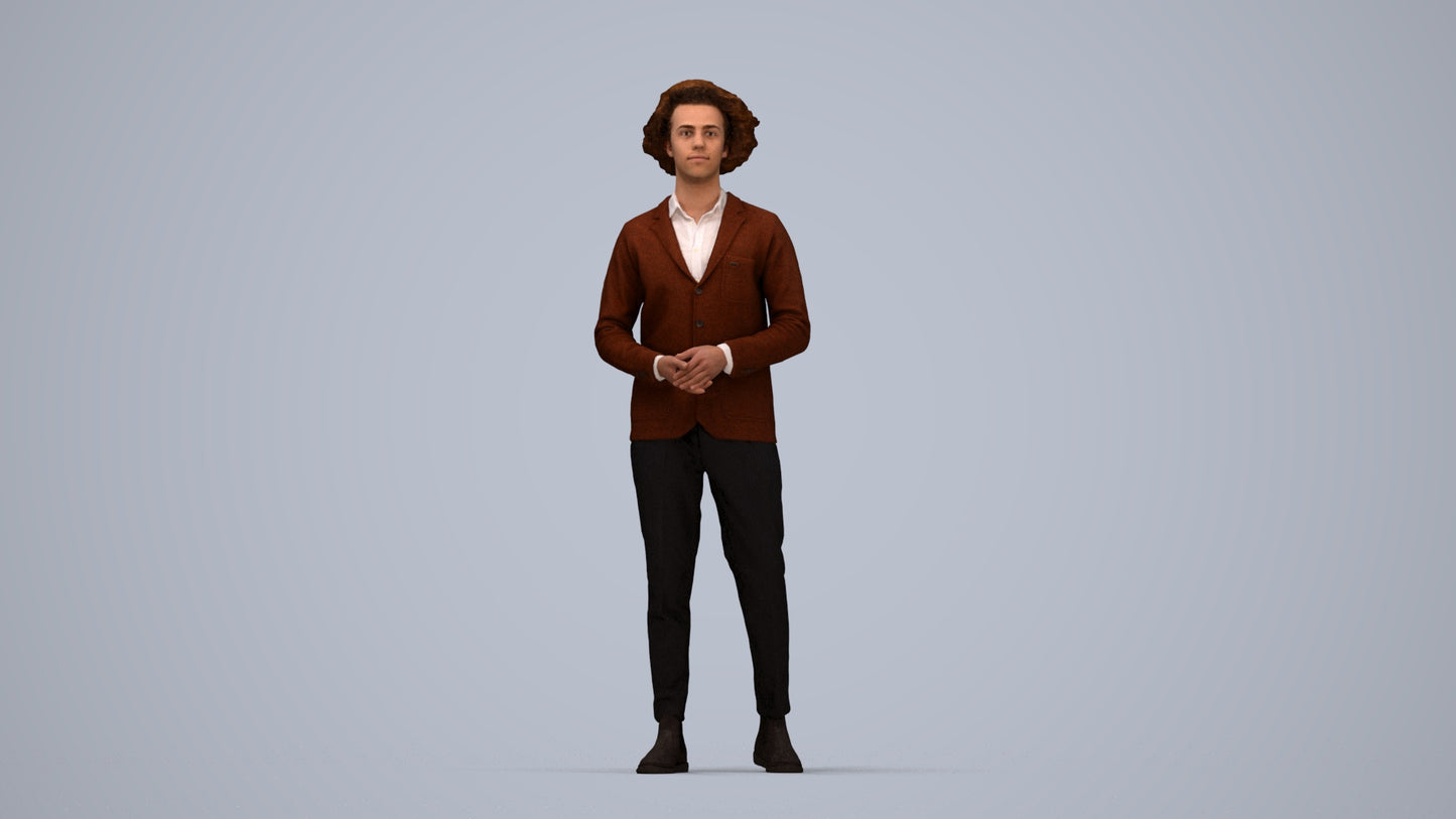 photogrammetry 3D man casual standing, realistic human model archviz FBX, top-down view render