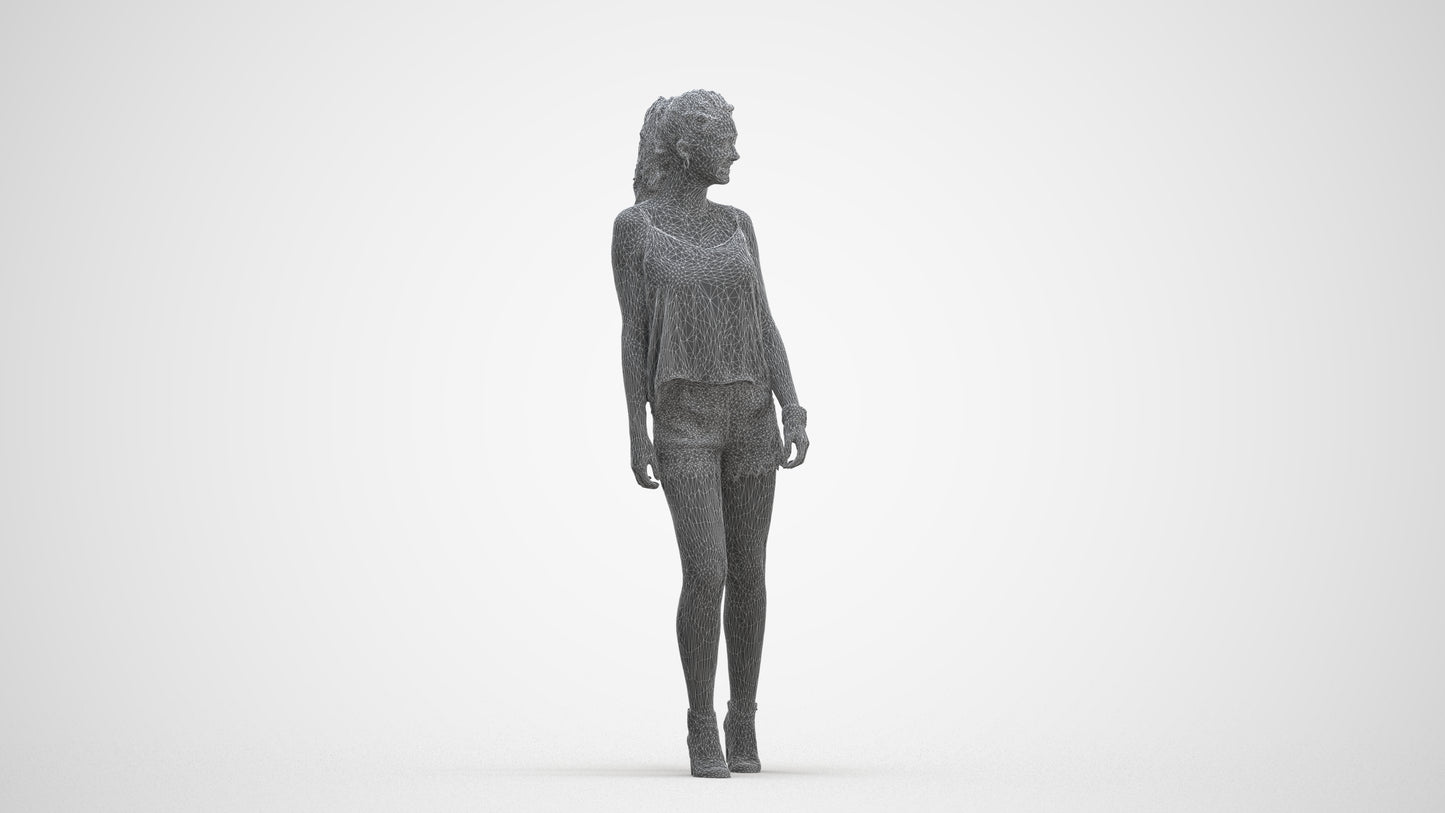 scanned 3D girl casual walking, photogrammetry people for Enscape and V-Ray, three-quarter front view render