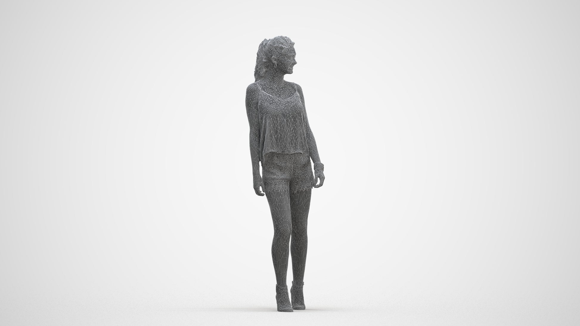 scanned 3D girl casual walking, photogrammetry people for Enscape and V-Ray, three-quarter front view render