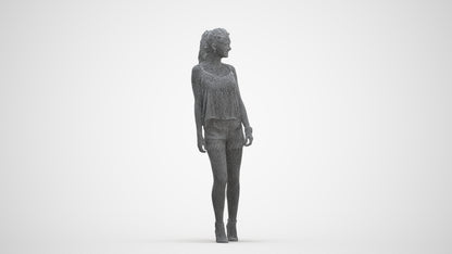 scanned 3D girl casual walking, photogrammetry people for Enscape and V-Ray, three-quarter front view render