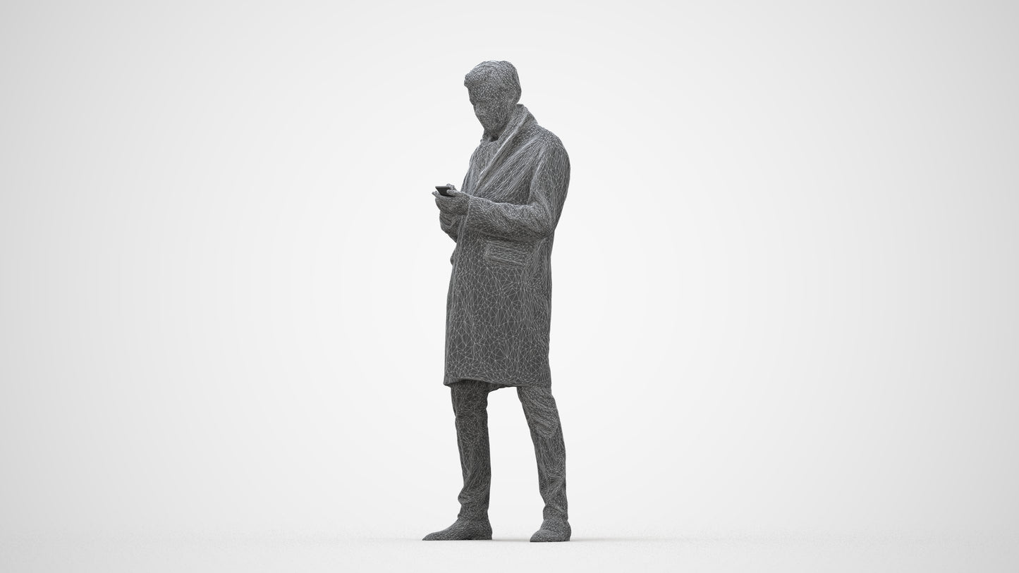photogrammetry 3D man standing, realistic human model archviz FBX, wireframe back view
