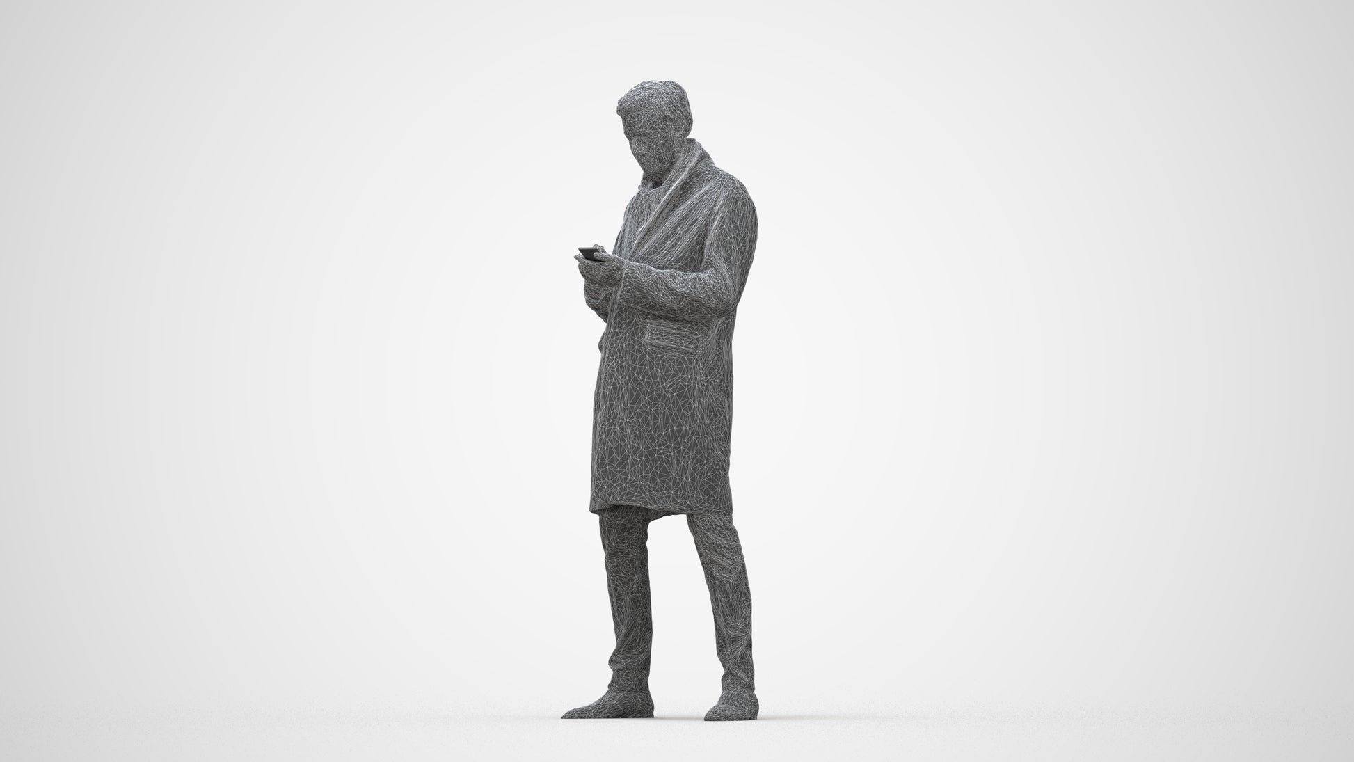 photogrammetry 3D man standing, realistic human model archviz FBX, wireframe back view