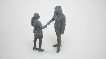 3D human model woman business, photogrammetry scanned person for archviz, wireframe three-quarter view