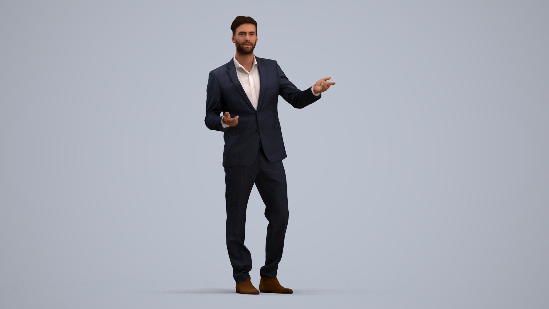 3D human model man business, photogrammetry scanned person for archviz, standing pose render