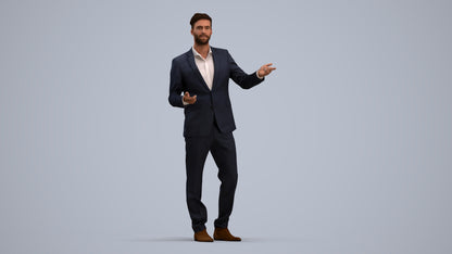 3D human model man business, photogrammetry scanned person for archviz, standing pose render
