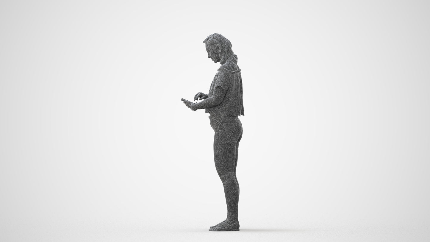 3D human model woman casual standing, photogrammetry scanned person for archviz, square thumbnail