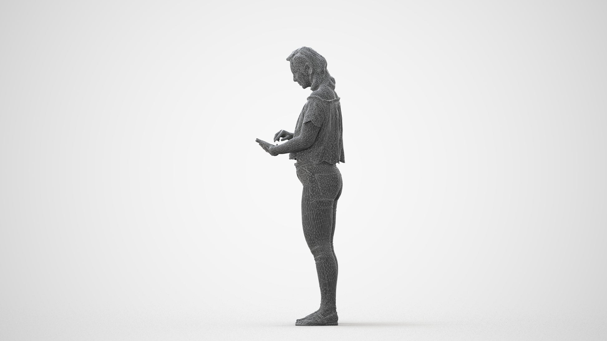 3D human model woman casual standing, photogrammetry scanned person for archviz, square thumbnail