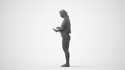 3D human model woman casual standing, photogrammetry scanned person for archviz, square thumbnail