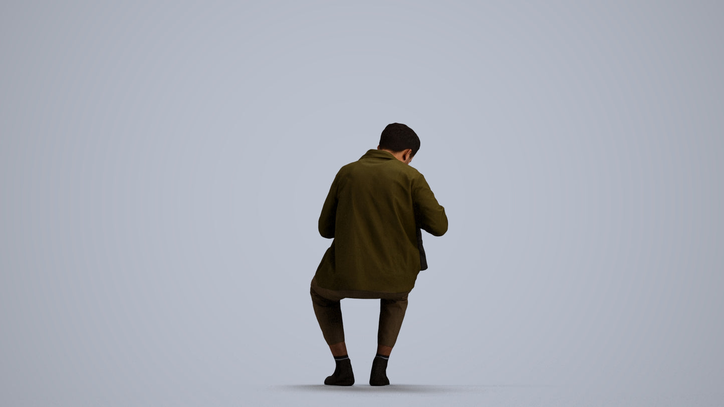 scanned 3D man casual sitting, photogrammetry people for Enscape and V-Ray, front view render