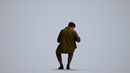 scanned 3D man casual sitting, photogrammetry people for Enscape and V-Ray, front view render