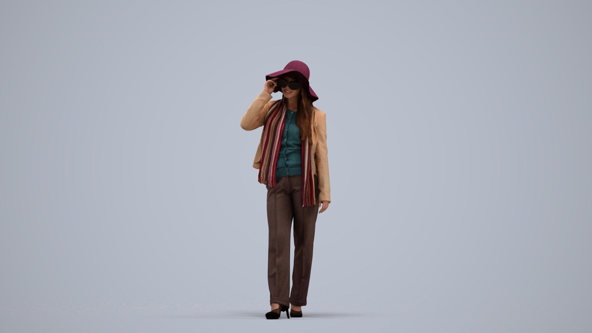 realistic 3D people woman casual standing, render-ready for V-Ray and Corona, FBX OBJ, standing pose render