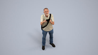 3D people model senior man casual standing, scanned human for 3ds Max rendering, back view render