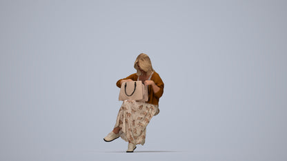 realistic 3D woman casual sitting, scanned archviz people for Blender and 3ds Max, top-down view render