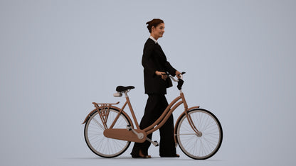 realistic 3D people senior woman business cycling, render-ready for V-Ray and Corona, FBX OBJ, side view render
