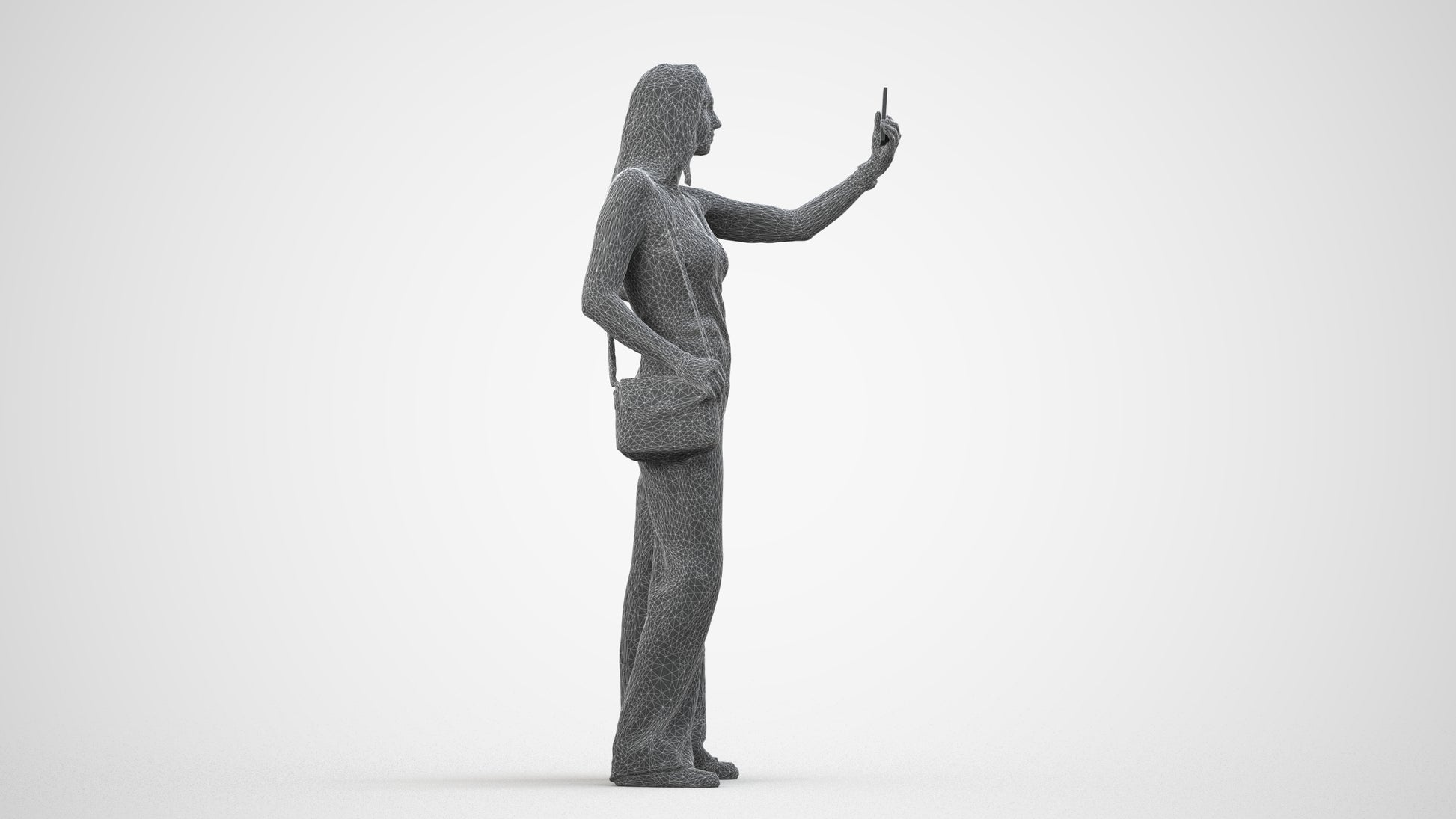 3D people model woman casual standing, scanned human for 3ds Max rendering, wireframe side view