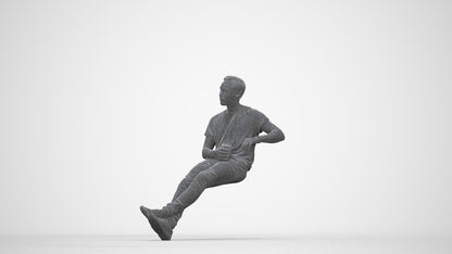 3D people model man casual sitting, scanned human for 3ds Max rendering, wireframe back view