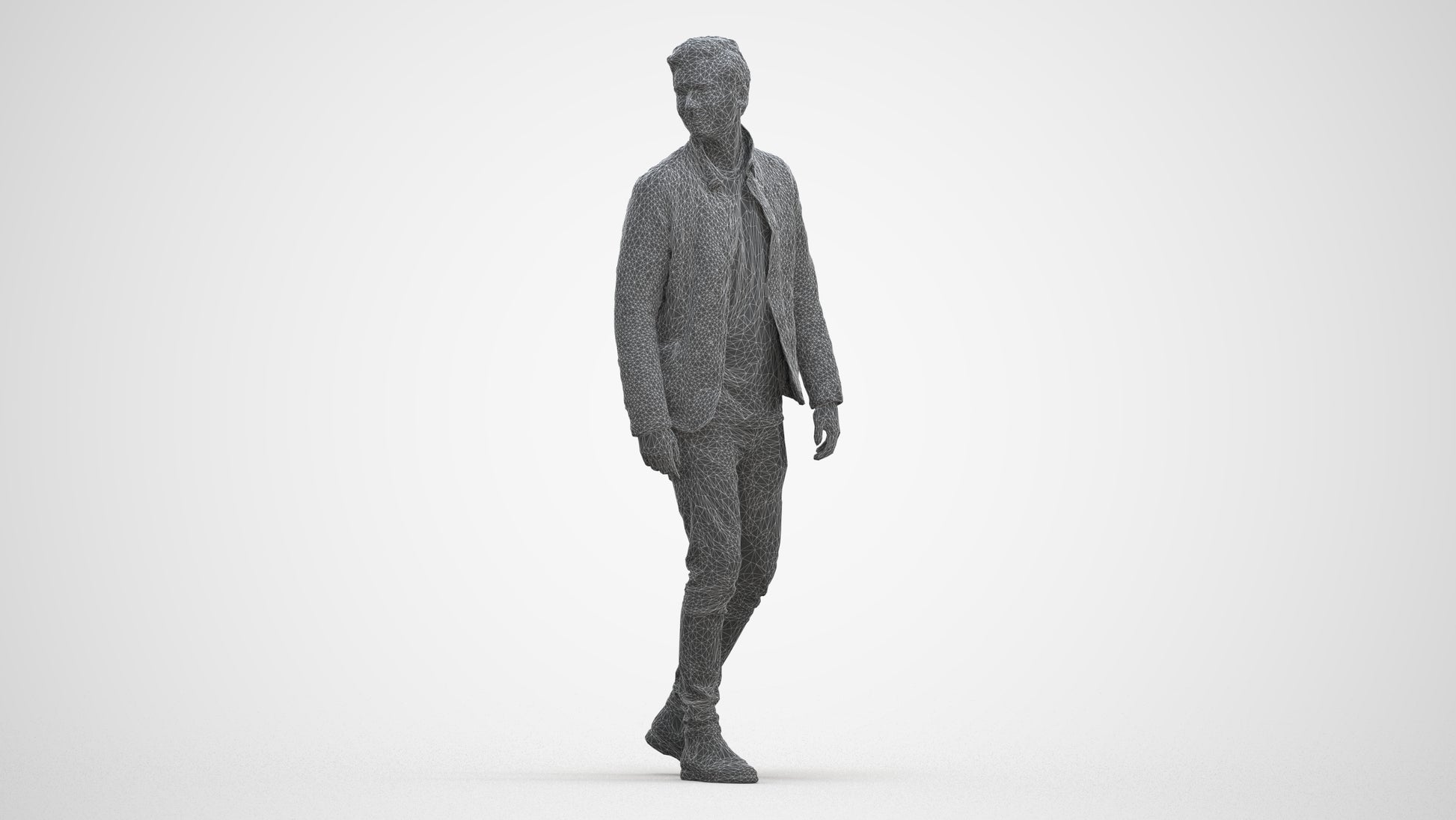 scanned 3D man casual walking, photogrammetry people for Enscape and V-Ray, three-quarter front view render