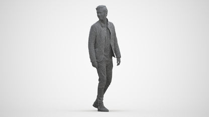 scanned 3D man casual walking, photogrammetry people for Enscape and V-Ray, three-quarter front view render