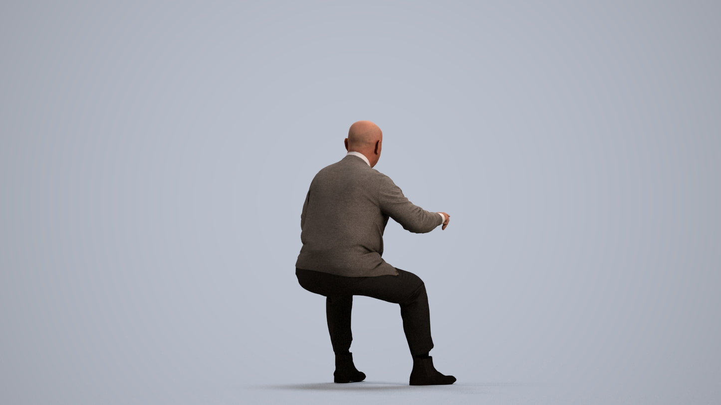 3D scanned senior man business, photorealistic archviz people for Enscape and SketchUp, front view render
