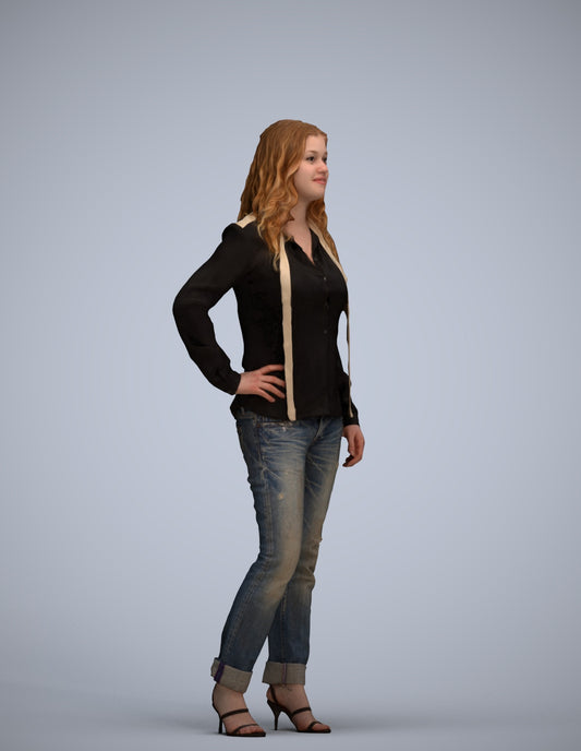 3D people model woman casual standing, scanned human for 3ds Max rendering