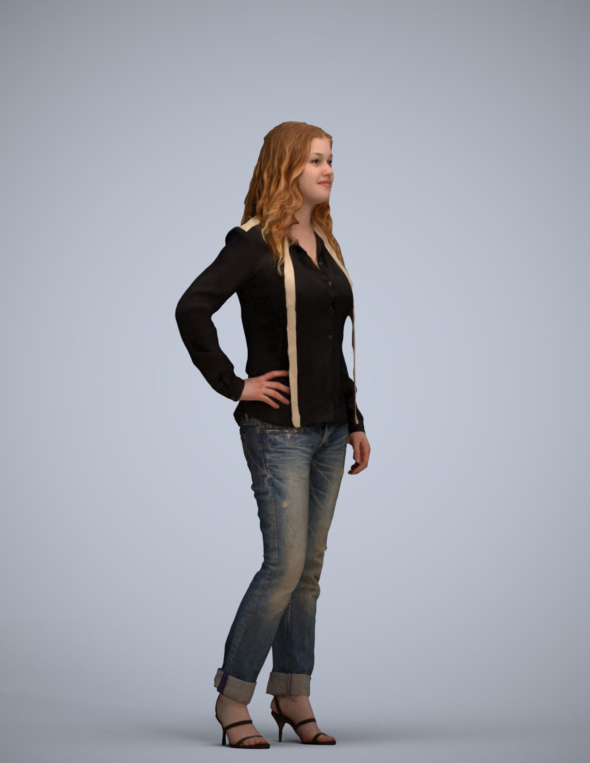 3D people model woman casual standing, scanned human for 3ds Max rendering