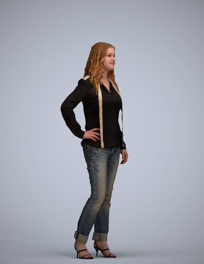 3D people model woman casual standing, scanned human for 3ds Max rendering