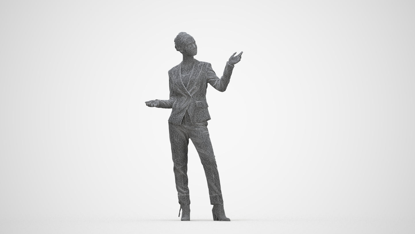 3D scanned woman business, photorealistic archviz people for Enscape and SketchUp, wireframe back view