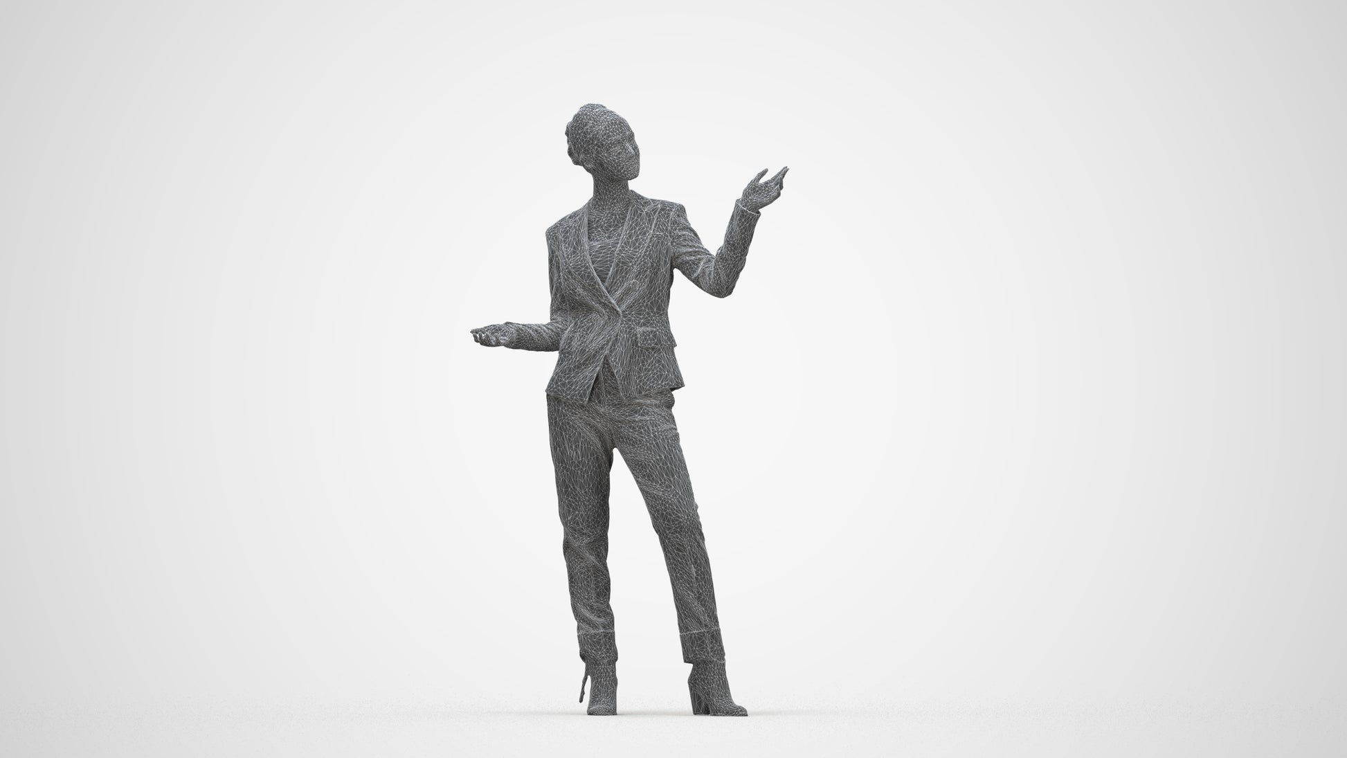 3D scanned woman business, photorealistic archviz people for Enscape and SketchUp, wireframe back view