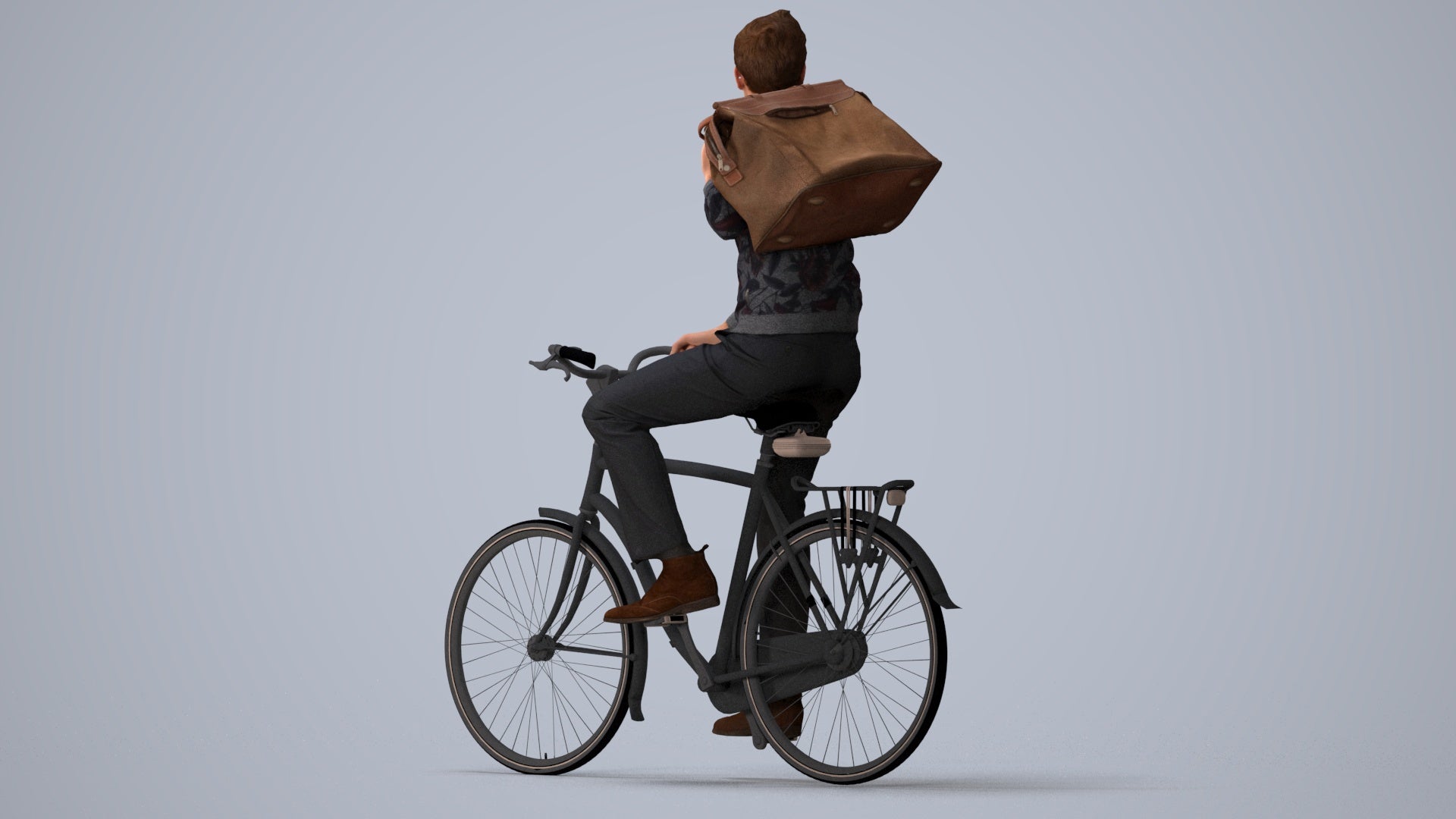 scanned 3D man casual cycling, photogrammetry people for Enscape and V-Ray, three-quarter view render