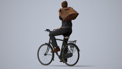 scanned 3D man casual cycling, photogrammetry people for Enscape and V-Ray, three-quarter view render