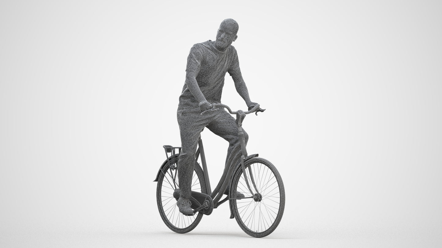 realistic 3D man casual cycling, scanned archviz people for Blender and 3ds Max, three-quarter front view render