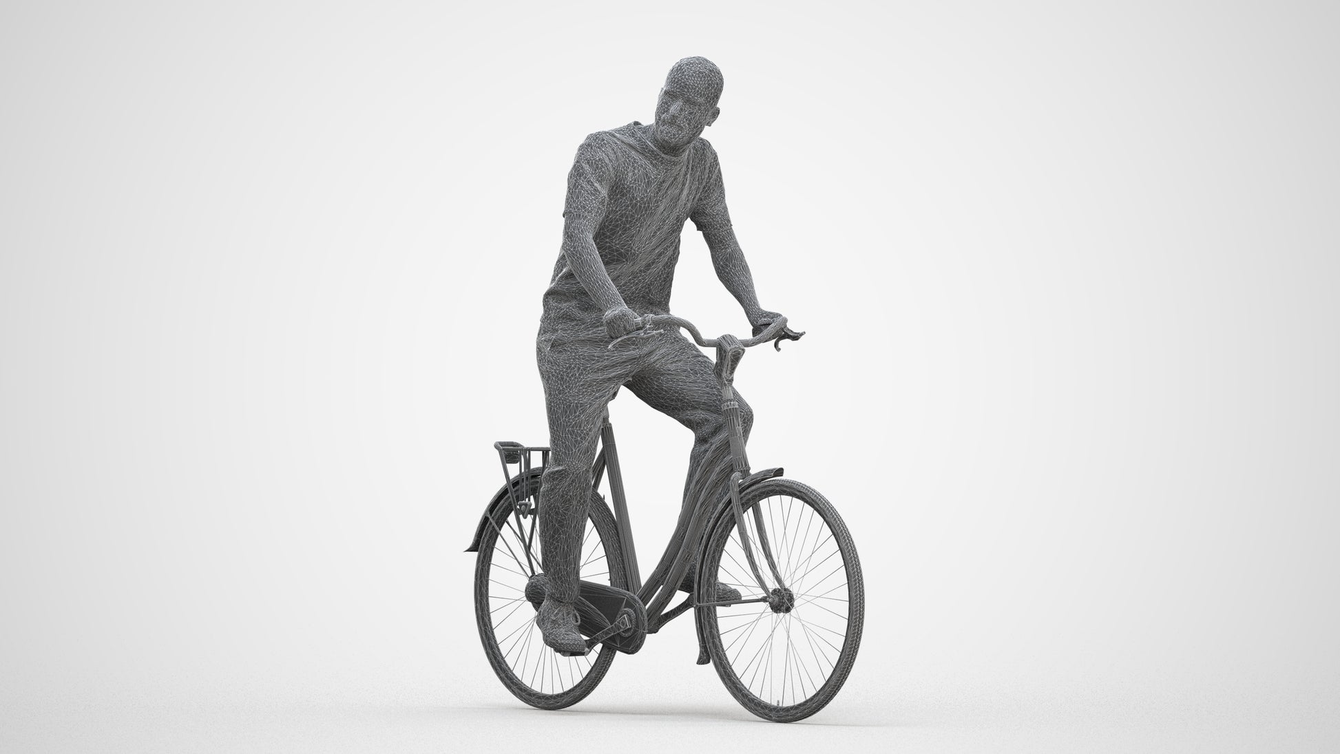 realistic 3D man casual cycling, scanned archviz people for Blender and 3ds Max, three-quarter front view render