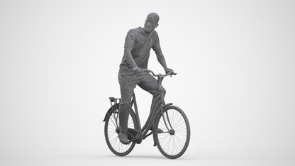 realistic 3D man casual cycling, scanned archviz people for Blender and 3ds Max, three-quarter front view render