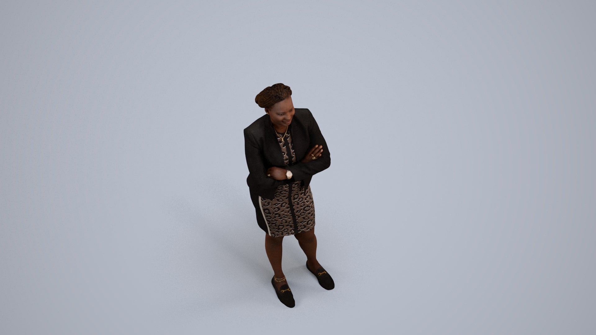realistic 3D people woman business standing, render-ready for V-Ray and Corona, FBX OBJ, back view render