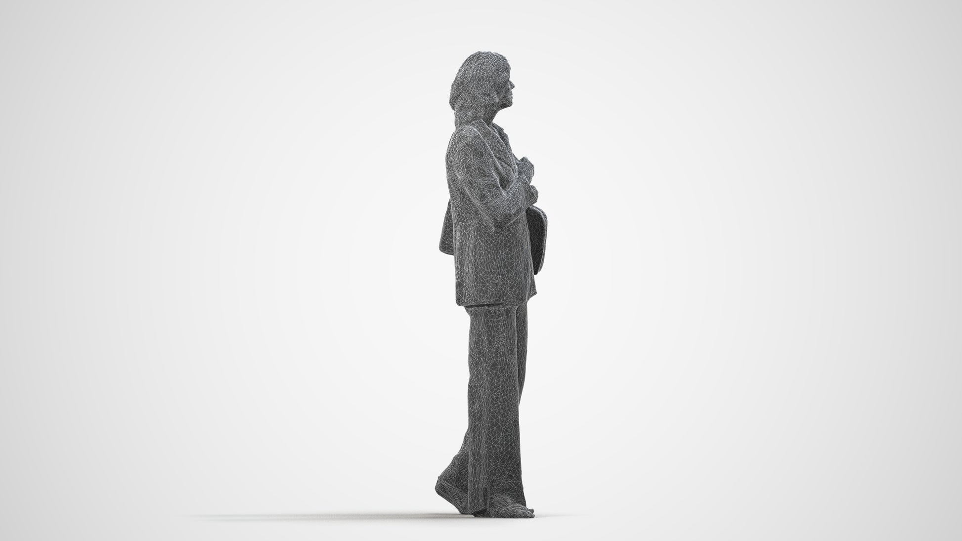 realistic 3D people senior woman business, render-ready for V-Ray and Corona, FBX OBJ, wireframe side view
