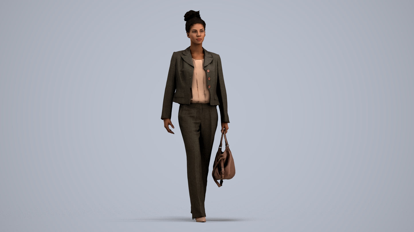 realistic 3D woman business walking, scanned archviz people for Blender and 3ds Max, standing pose render