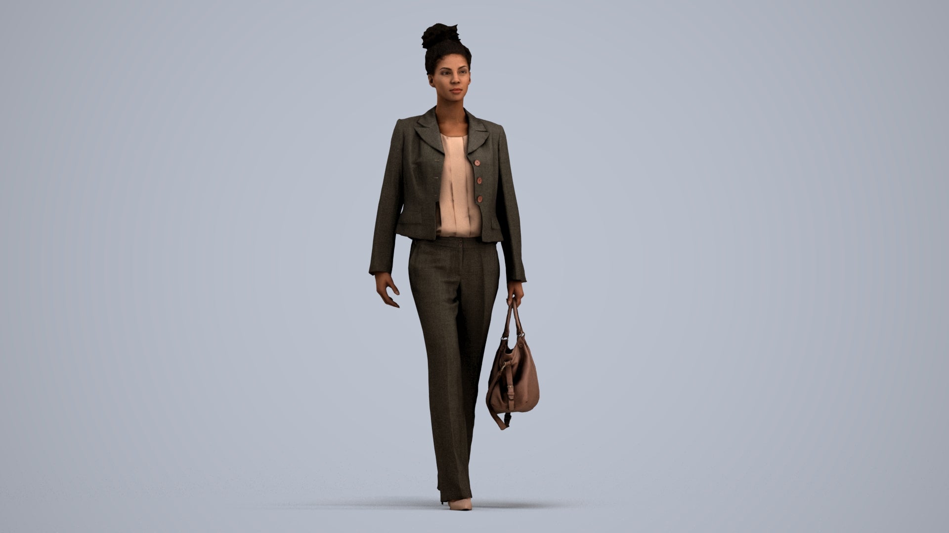 realistic 3D woman business walking, scanned archviz people for Blender and 3ds Max, standing pose render