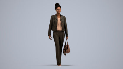 realistic 3D woman business walking, scanned archviz people for Blender and 3ds Max, standing pose render